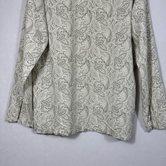 Silk Icon 100% Silk Paisley Button-Up Shirt Womens Small Beige Green Long Sleeve - Picture 8 of 15